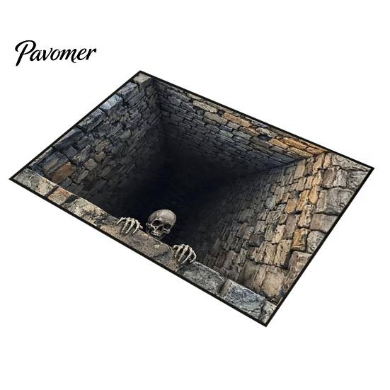 Non-slip Entry Rug 3D Halloween Entrance Rug, Spooky Skeleton Depth Pattern Horror Themed Home Decor Absorbent Door Mat for Front Bathroom Entryway