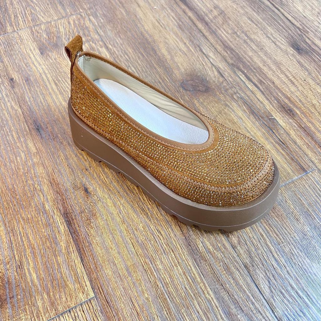 Педаль одиночные туфли весна новый стиль маленькая высота верхняя одежда Boken увеличение высоты растягивается улица полная бриллиантов