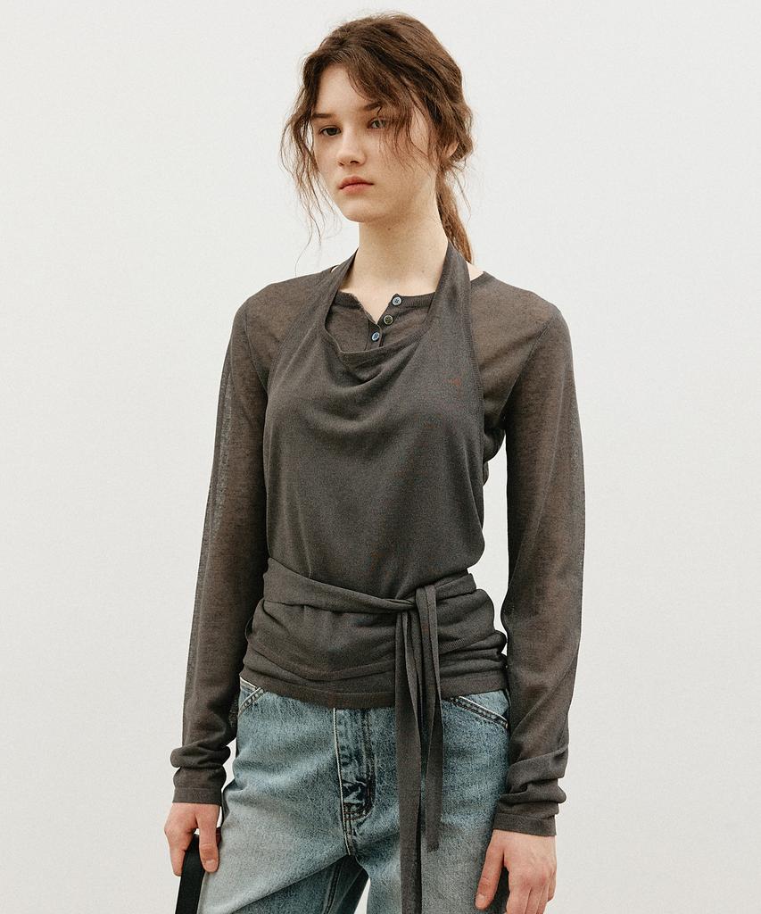 ARTID Linen Halterneck Layered Knit Set_Charcoal