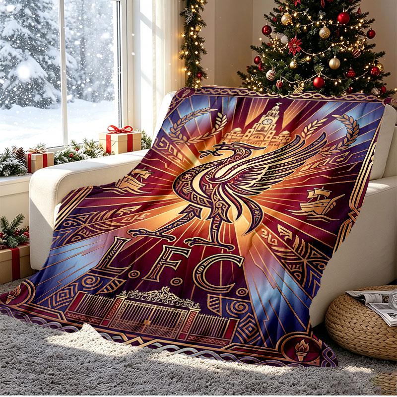 Liverpool Football Club Pattern Blanket for Home Decoration, Bed, Sofa, Car Travel, Camping, Suitable for All Seasons, Birthday Christmas Gift