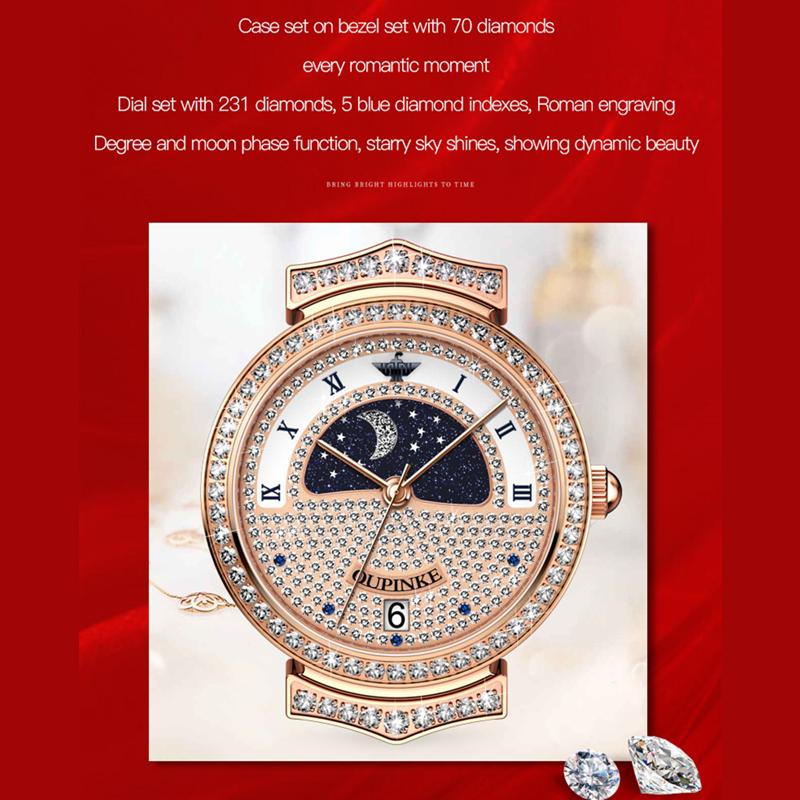 OUPINKE Новые женские часы для бизнеса и отдыха, модные, полные звездных вспышек, водонепроницаемые, водонепроницаемые и календарные часы высокого класса
