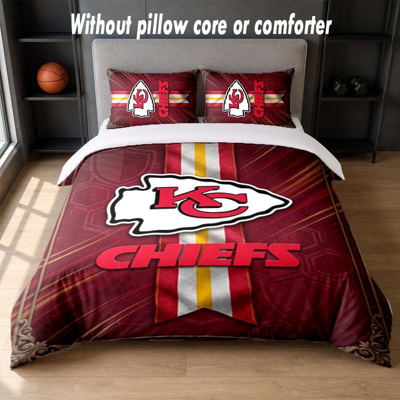 Kansas City Chiefs Design Bed Bedding Set 1 Duvet Cover + 2 Pillowcases Soft Breathable Household Bed Linens