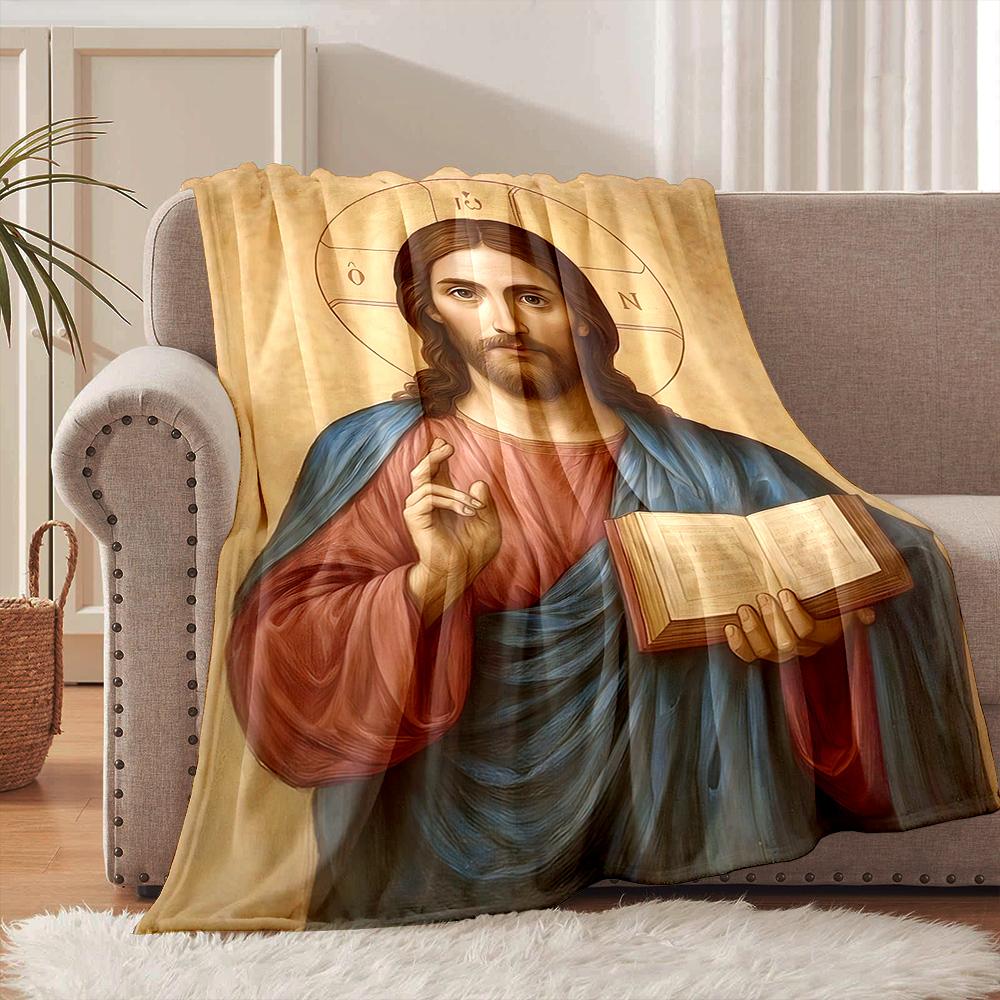 1PC Sacred Pantocrator Faith-printed Flannel Blanket Soft and Warm Suitable for Home Travel Picnics Camping and RV Use