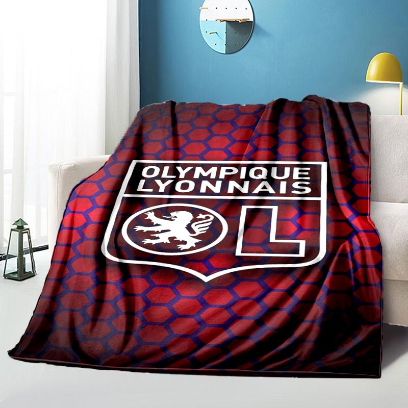 Lyon Football Crest Printed Throws Blanket Soft Flannel Blankets for Couch Bed Gifts for Men Women Picnic blanket Christmas gifts