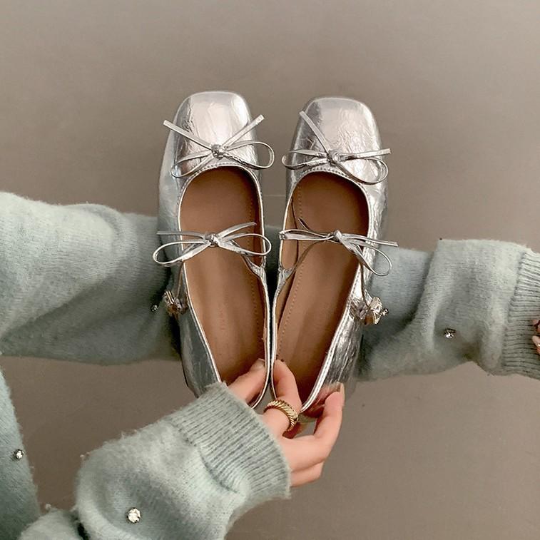 Серебряный темперамент французские ретро туфли на высоком каблуке женские кожаные туфли 2025 года новые весенние туфли Мэри Джейн увеличивающие рост с бантом