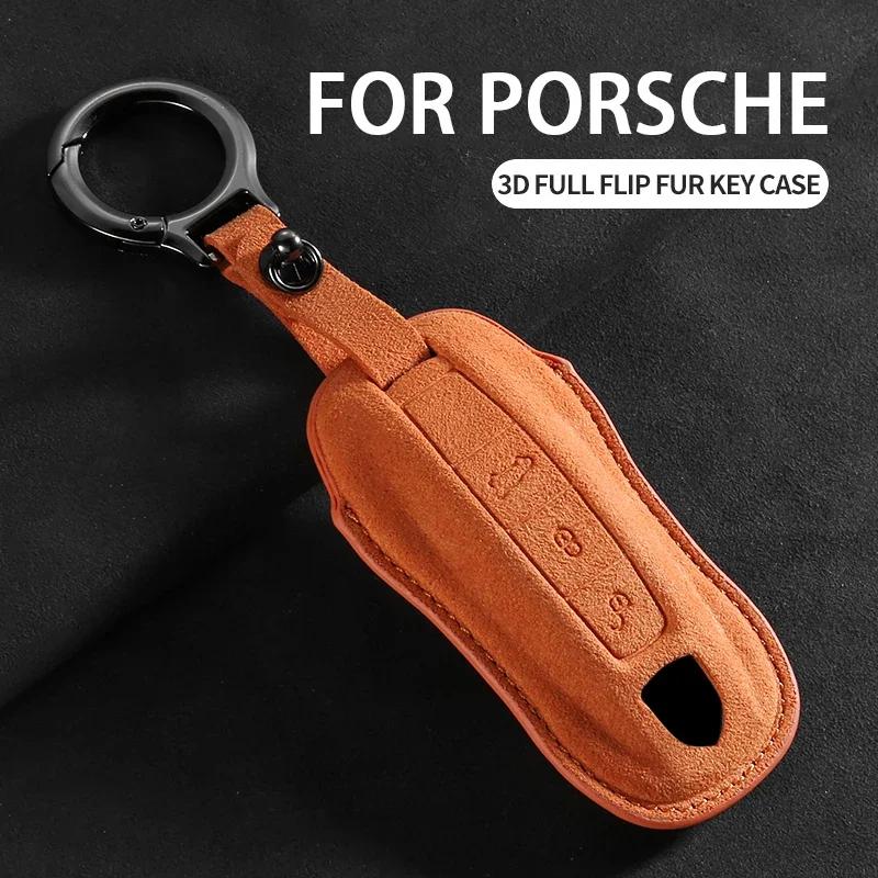 AABKS1 Car Key Case Cover for Porsche Panamera Cayenne 971 911 9YA Macan Boxster 3 Buttons Suede Car Remote Key Shell Fob Accessories