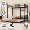 Iron Bed, Bunk Bed, Suitable for Children and Teenagers, with Pull-Out Bed, Four Side Rails on the Upper Bed, Iron, Black, 90x200cm&90x190cm