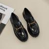 Coarse Heel Platform Loafers Women'S One-Pedal Small Leather Shoes British Style Black Single Shoes, Available