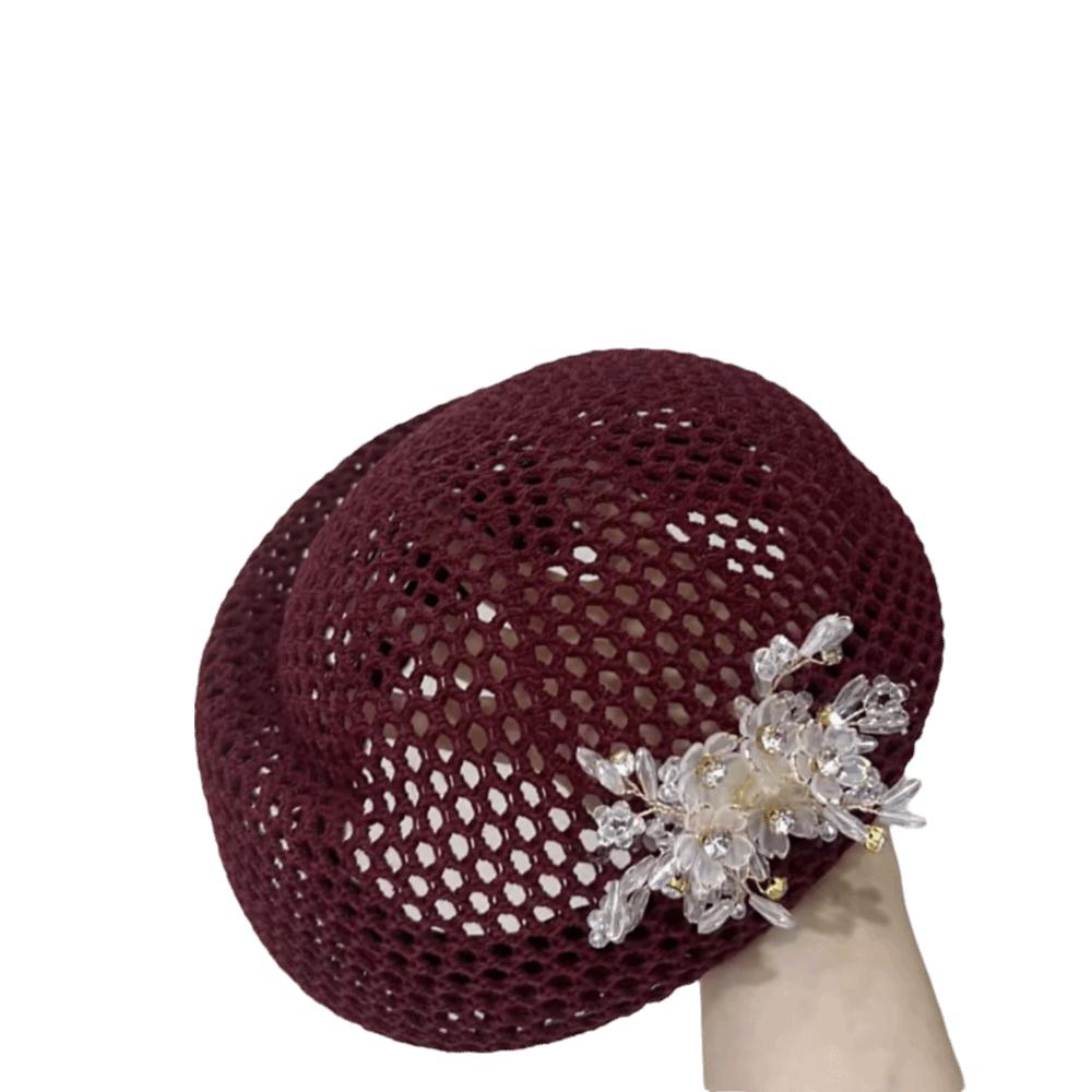 French Hollow Out Beret Ethnic Women Knit Fabric Cap Fashion Floral Painter hat Leisure