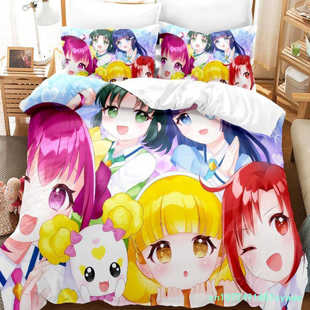 Улыбнитесь, PreCure! Комплект постельного белья Односпальный Полуторный Двуспальный Кинг-сайз Комплект для кровати Взрослый Детский Спальня Пододеяльник Комплекты 3D принт Каваи Аниме Кровать