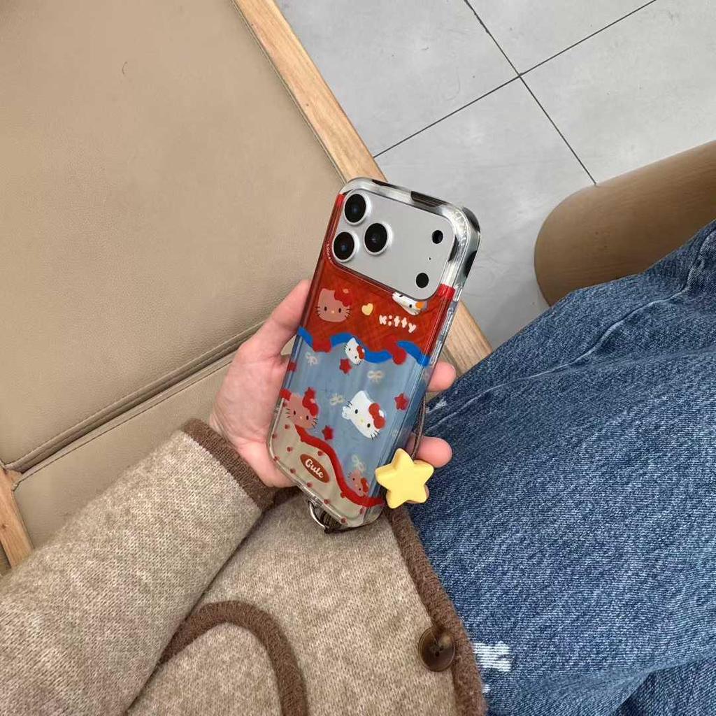 Корейский полосатый пэчворк чехол KT для iPhone 17 Pro Max, Apple 16/15, с цепочкой 14, женский 17
