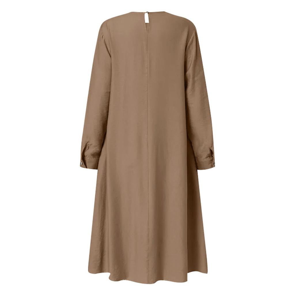 Muslim Loose Casual Long Sleeve Button Embellished Women's Long Sleeve Shirt Dresses