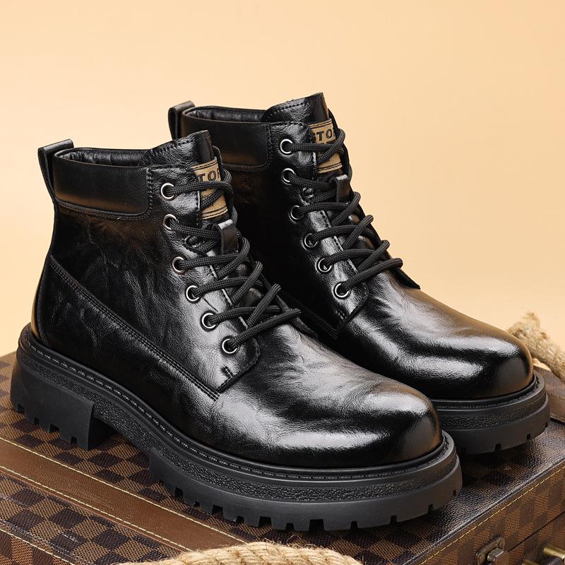 Мужская обувь зимние хлопковые ботинки уличные рабочие ботинки бархатные теплые высокие ботинки Martin повседневная кожаная обувь прилив