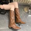 Ретро Остроносые Ковбойские Сапоги Женские Новые Осенние Большого Размера Сапоги-штаны с заклепками На каблуке Сапоги до бедра Ботас По Скидке C1155