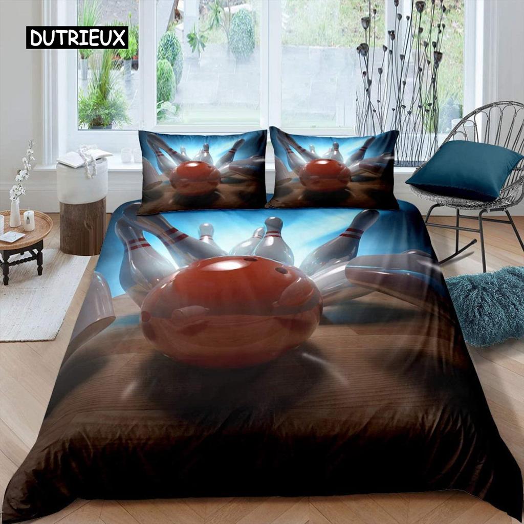 Пододеяльник для боулинга из полиэстера, спортивный пододеяльник для соревнований, спортивные игры, звездное небо, голубая линия, комплект постельного белья, двуспальная кровать размера «king-size»