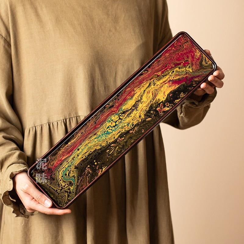 Поднос для чая из цельного дерева из смолы, антикварный лак, бытовой поднос из сухой пены, набор для кунг-фу, поднос с принадлежностями, изолированный коврик