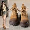 Fashion Thick-soled Heightening Martin Boots Women's 2025 Autumn New Retro Thin Polished Short Boots Lace-up Rhubarb Boots