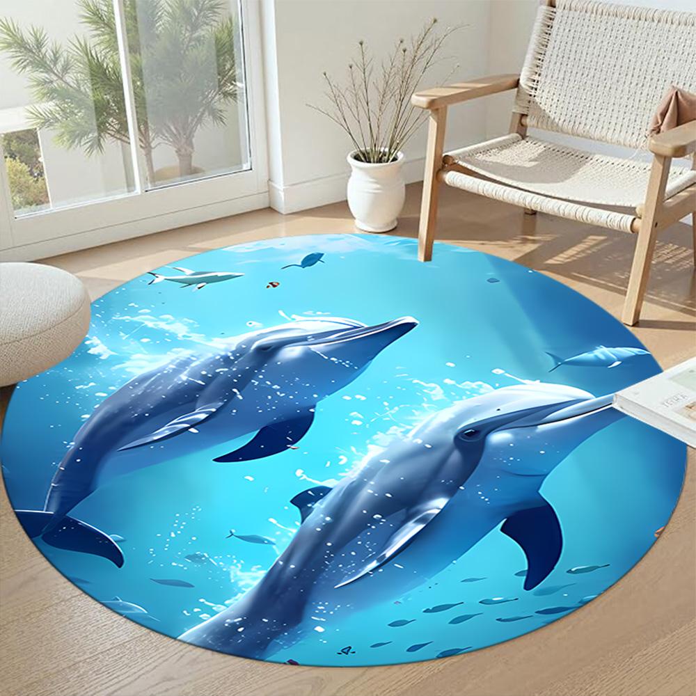 Dolphin Round Floor Mat Perfect for Entryway Living Rooms Playrooms Kitchen Antislip Round Carpet Decorate Offices Perfect Gift for Women Men