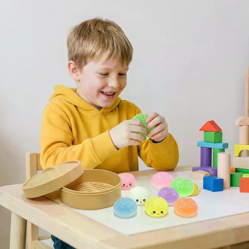 Набор из 7 мини-пельменей с пароваркой, сжимаемые игрушки, мягкие игрушки для снятия стресса, кристаллические сжималки, фиджет-игрушки, сенсорные игрушки, сувениры для вечеринки, подарок