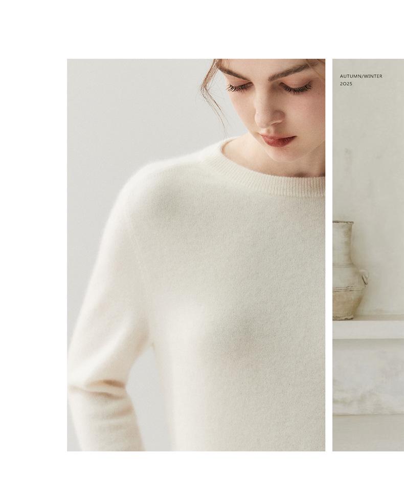 Женский кашемировый свитер с круглым вырезом - Коллекция Осень/Зима 2025, Теплый вязаный базовый слой однотонного цвета