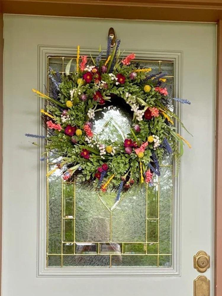 45 см венок для фермерского дома, венок из полевых цветов для украшения входной двери, универсальный декор, весенний цветочный венок с декором