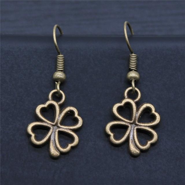 Винтажные простые старинные серебряные серьги-подвески в виде ветки клевера для женщин и девушек в подарок