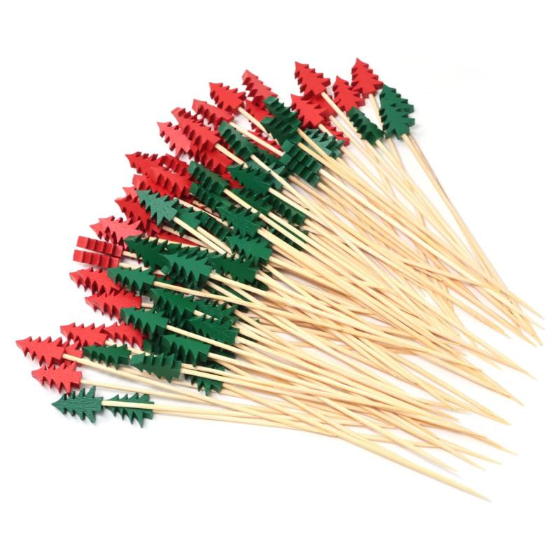 100PCS Christmas Tree Shaped Drink Cocktail Picks Appetizer Fruit Cupcake Pocks Festival Party Favors Decorations