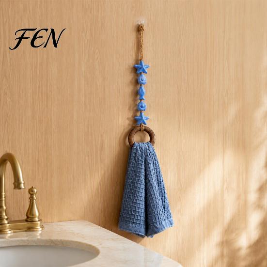 Wall Mounted Hand Towel Ring Beaded Hanger, Bohemian Wood Boho Holder for Bathroom Holder, Decorative Hemp Rope Storage Rack And Kitchen Modern