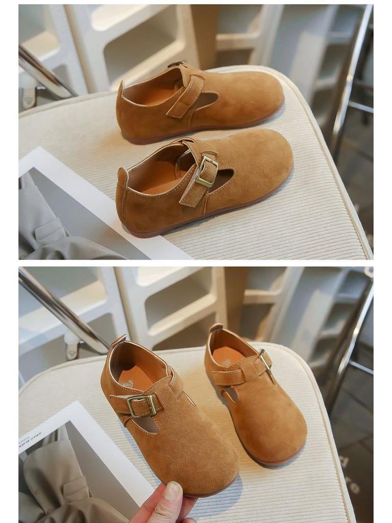 Детская кожаная обувь Осень 2025: Ретро корейский стиль, мягкая подошва, нескользящие для мальчиков и девочек