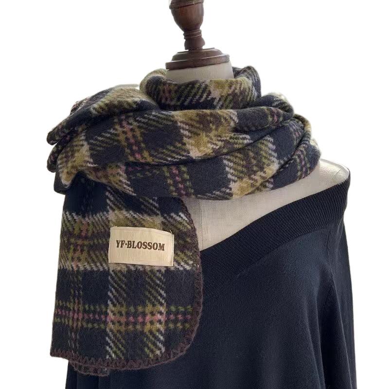 Thick Red Plaid Scarf Plush Long Shawl Classic Cashmere Scarves  Girl