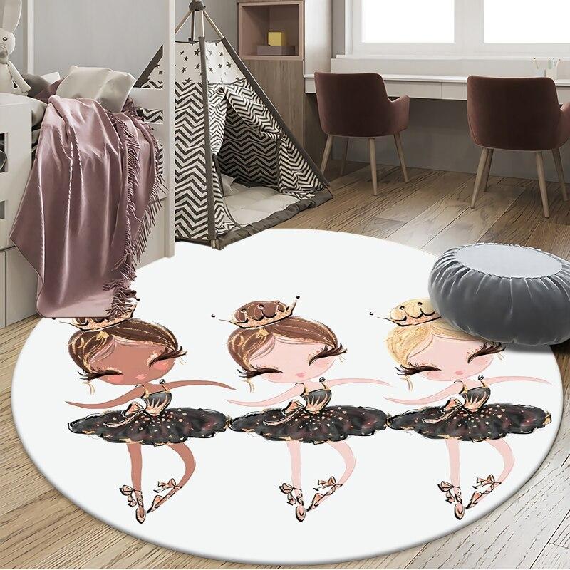 Детский игровой коврик, коврик для спальни для девочек, милый мультяшный белый коврик для игровой комнаты для девочек, круглый коврик, нескользящий декоративный ковер