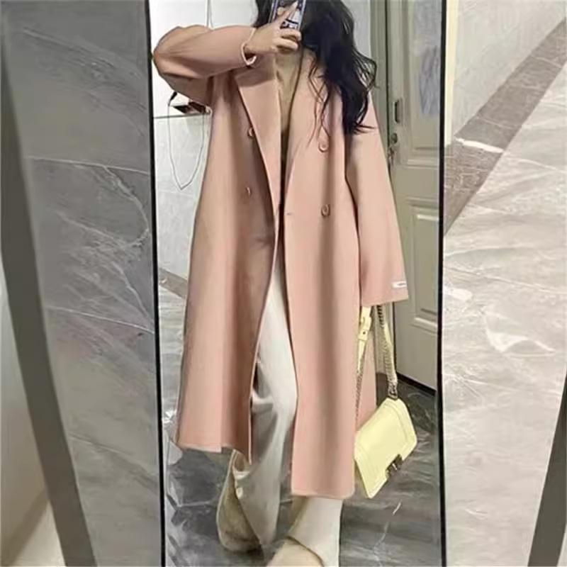 Корейский стиль Женское осенне-зимнее двухстороннее шерстяное пальто средней длины ручной работы из шерсти