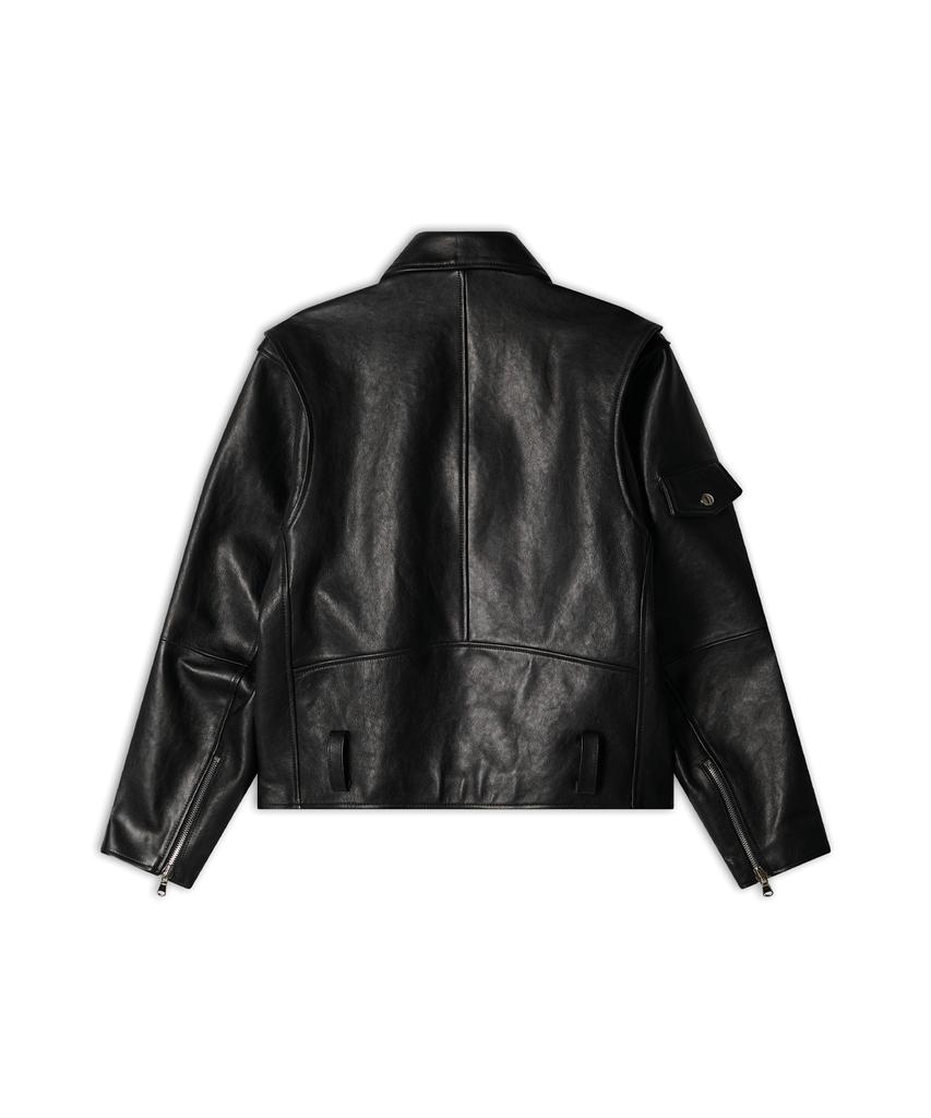 Worlddilema Cow Leather Biker Jacket (Black)