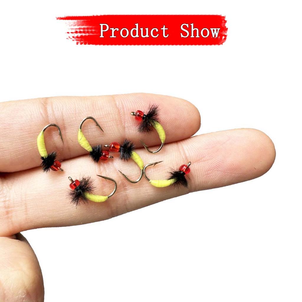 5/10Pcs Realistic Insect Red Beadhead Midges Nymph Bait  Dry Fly Trout/Bass/Carp/ Fishing Lure With Flies Box