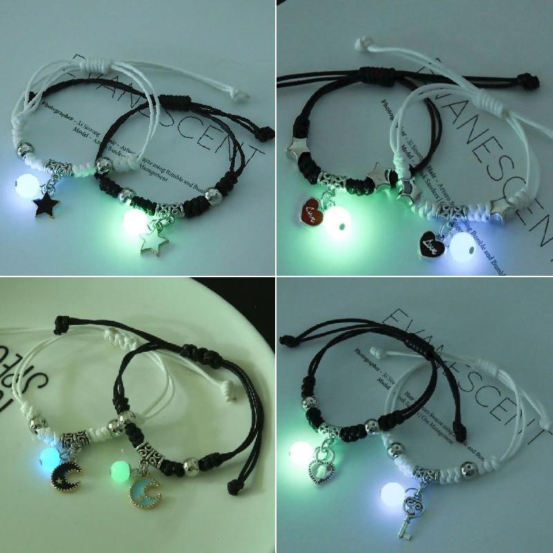 Glow in the Dark Star Butterfly Couples Bracelet For Lover Star Heart Pendant Adjustable Bracelet Friendship Love Jewelry Gift