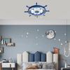 Modern Blue and White Wooden Ceiling Light, Bedroom Round LED Chandelier, 40W 6000K White Indoor Lighting Fixture for 10-12m²
