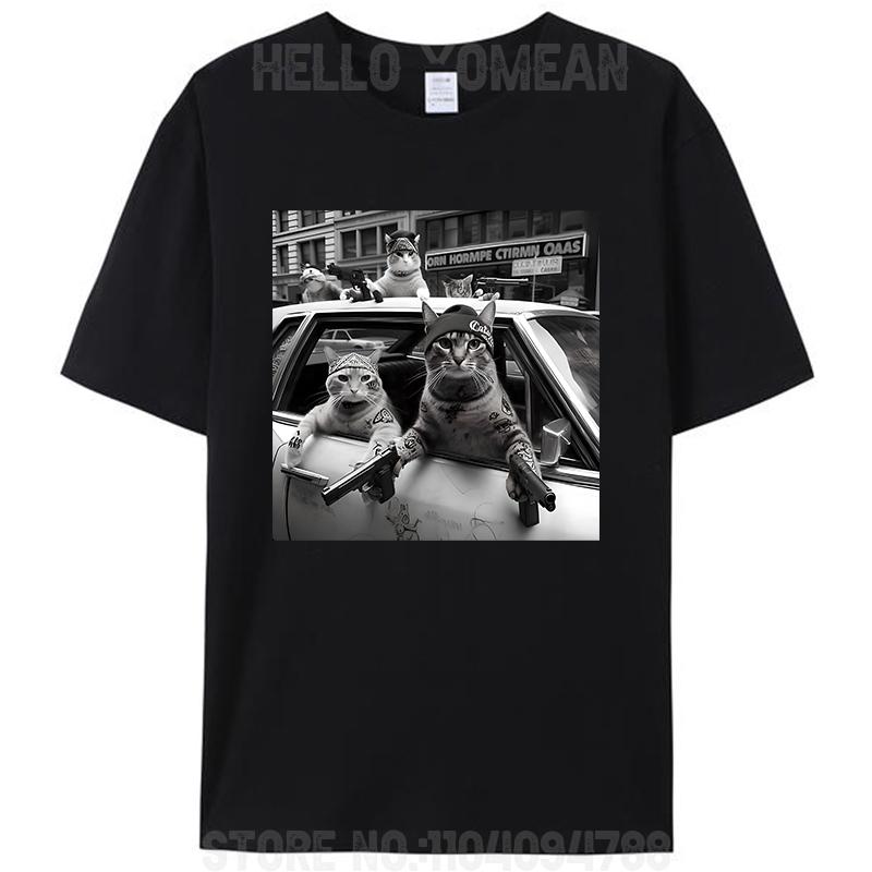 Funny Gangster Cats Street Cat Design Women Men's Cotton T-Shirt Tee Shirts Tops
