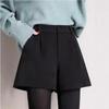 Женские шерстяные шорты А-силуэта с высокой посадкой 2023 - Осенне-зимняя мода, Широкие штанины, Свободный повседневный крой для верхней одежды с ботинками