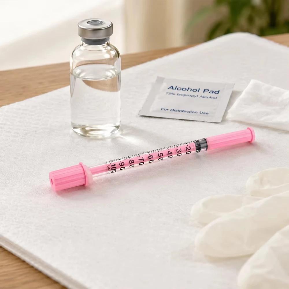 100Pcs/Box Beauty 1ml Pink Insulin Syringe 30G/31G Needle 8mm EO Gas Sterilized in Blister Pack for Beauty Machine Tools