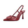 Baotou empty sandals women's 2025 new summer large size women's shoes red word with pointed high heels stiletto