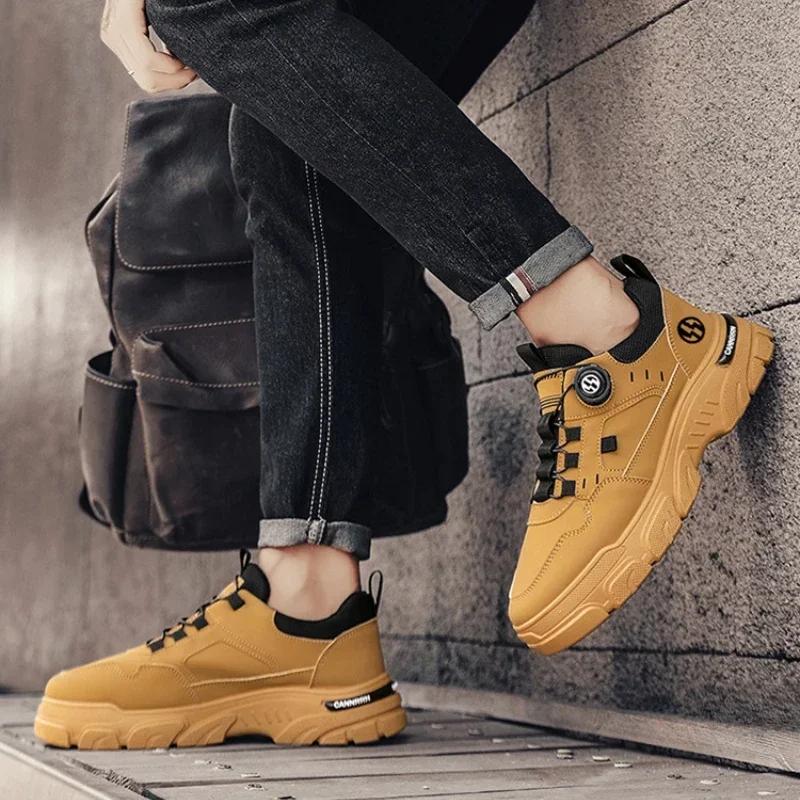 Модные зимние мужские короткие ботинки для альпинизма, модная ретро-спортивная обувь с вращающимися пуговицами и высоким верхом на толстой подошве, повседневная обувь для путешествий