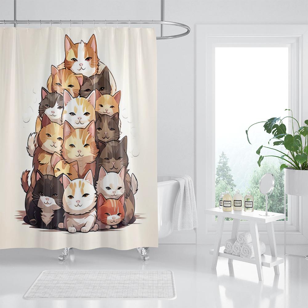 Animal Shower Curtain, Cartoon Cat Dog Bathtub Shower Cute Kids Boys Girls Bathroom Decorative Shower Curtains