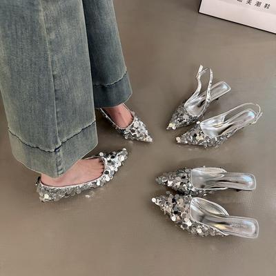 Французский темперамент высокие каблуки серебристые босоножки с мешковиной сказочные туфли 2024 новые весенне-летние вечерние туфли с острым носком