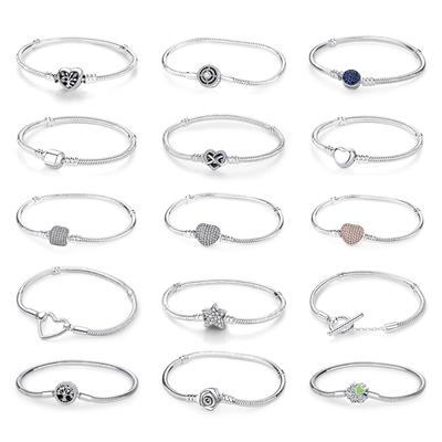 Оригинальные серебряные браслеты Love Heart Star Family Clip Charms Бусины Браслеты Змеиные цепочки для женщин DIY ювелирные изделия