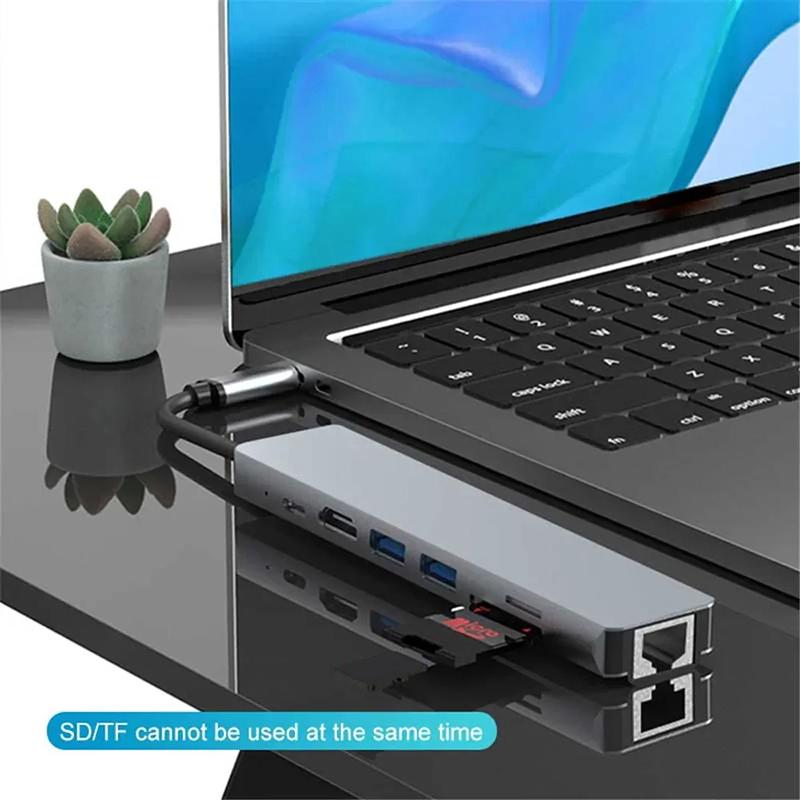 USB-C Хаб 8-в-1 Адаптер Type C Многопортовый USB 3.0 Порт PD для Зарядки Считыватель Карт TF SD Конвертер для Мобильного Телефона Планшета