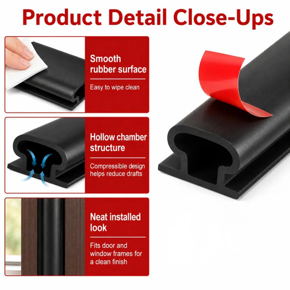 Xiaomi 6M Door Gap Seal Strip Rubber Soundproof Insulation Self Adhesive Window Frame Weather Stripping Hollow Cavity Design