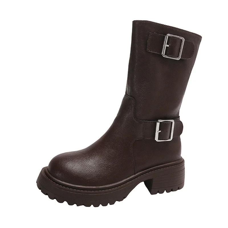 2026 New Fashion Solid Color Women's Boots Winter Buckle Comfortable Versatile Warm Temperament Women's Boots Zapatos De Mujer