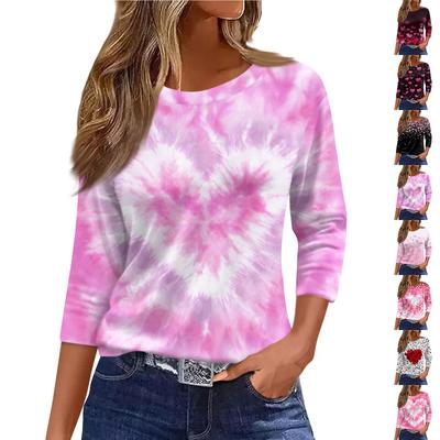Женская модная повседневная свободная футболка с круглым вырезом и рукавами 3/4 с принтом, женский топ
