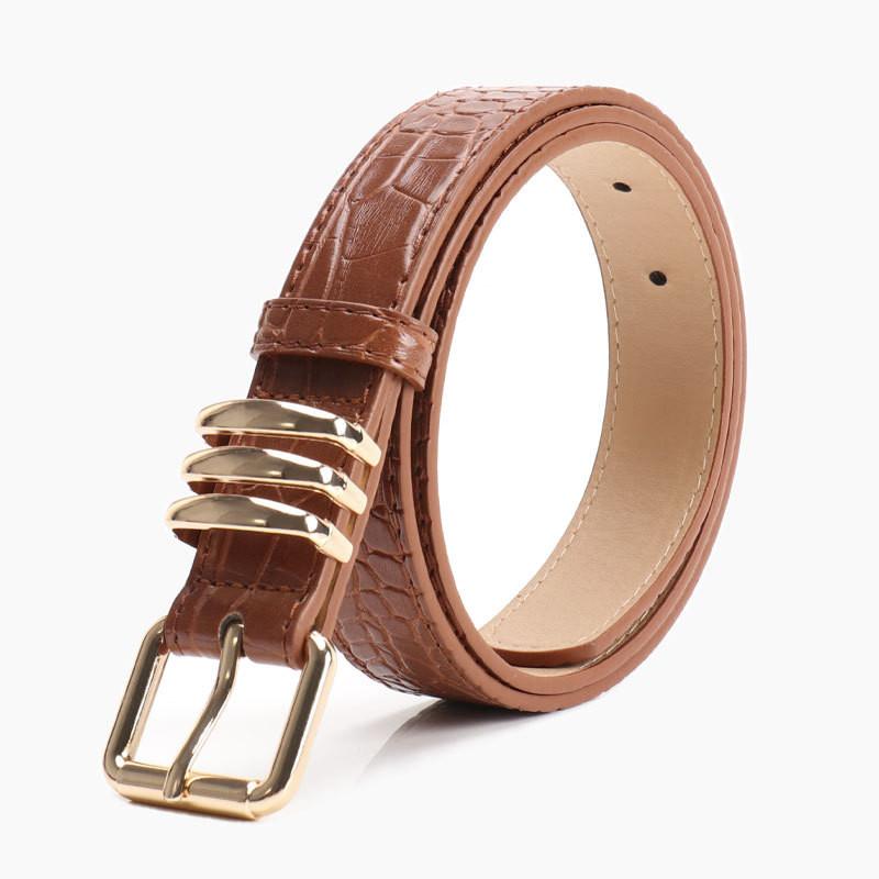 Womens Leather Pu Stone Pattern Belt With Alloy Buckle For Casual Office Wear