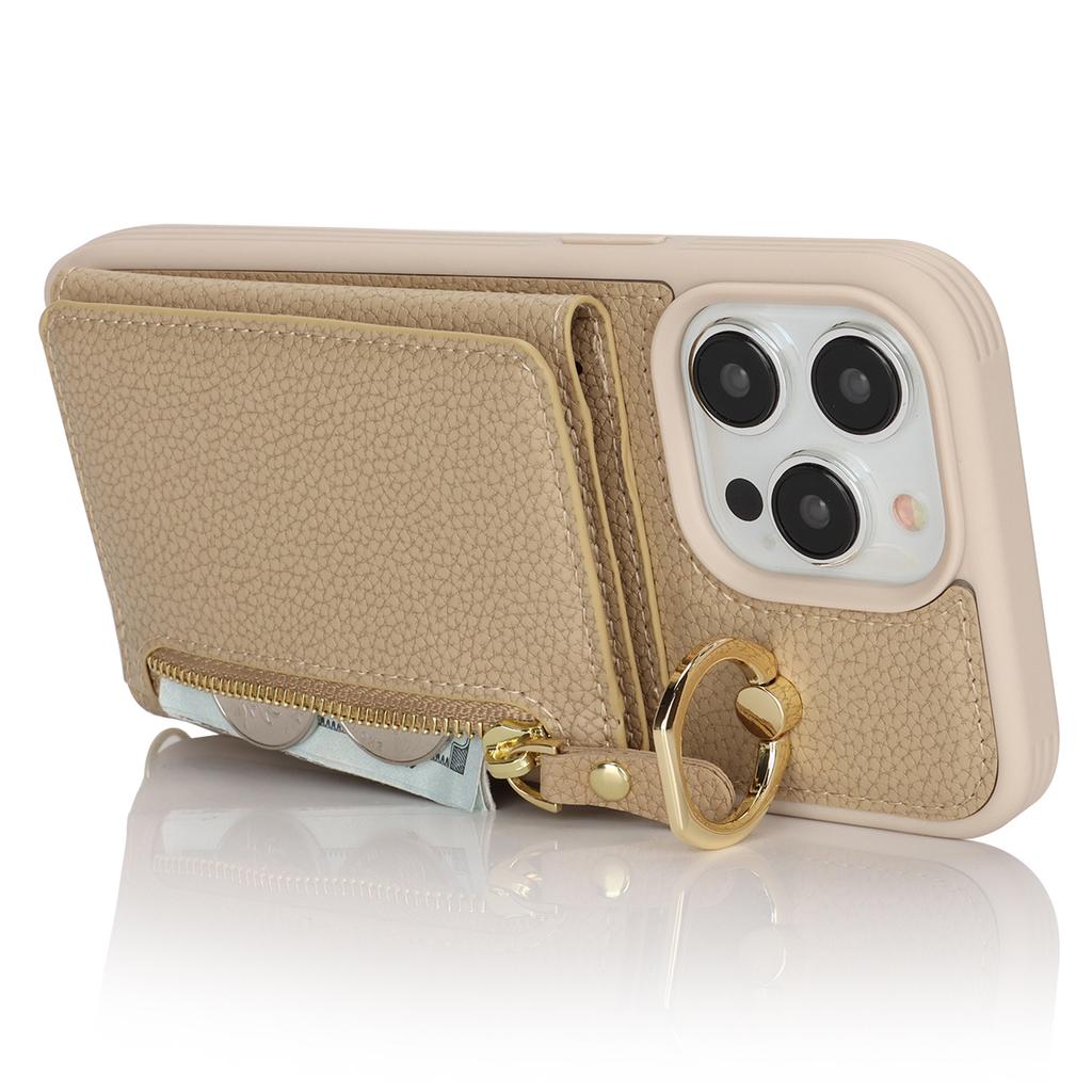Чехол для iPhone 14 Pro с карманом для карт, кольцом-подставкой, из ПУ кожи+ТПУ, чехол для телефона с плечевым ремнем